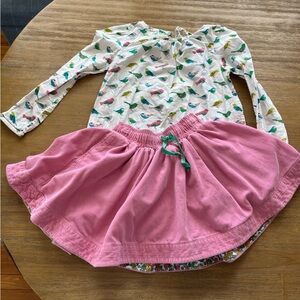 Mini Boden Pink Corduroy Skirt & Bird Top Bundle 6-7